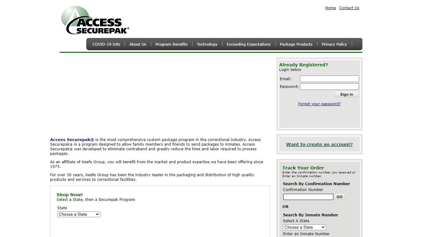 Access Securepak - South Carolina DOC Package Program - Welcome